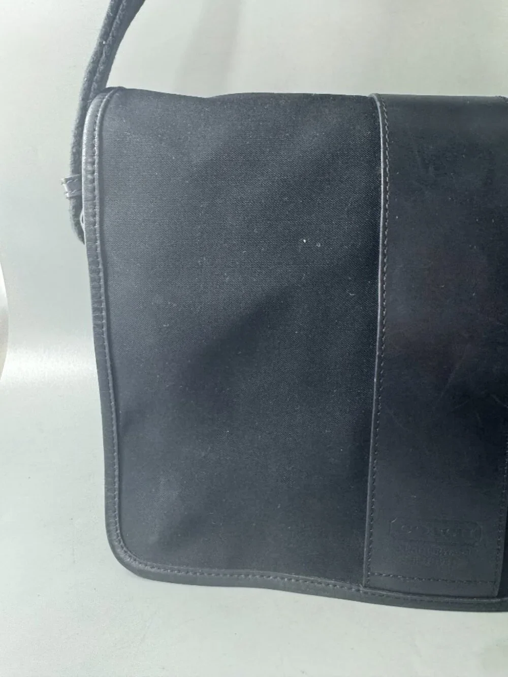 Authentic Coach #6411 Black Canvas with Leather Accents messenger Bag